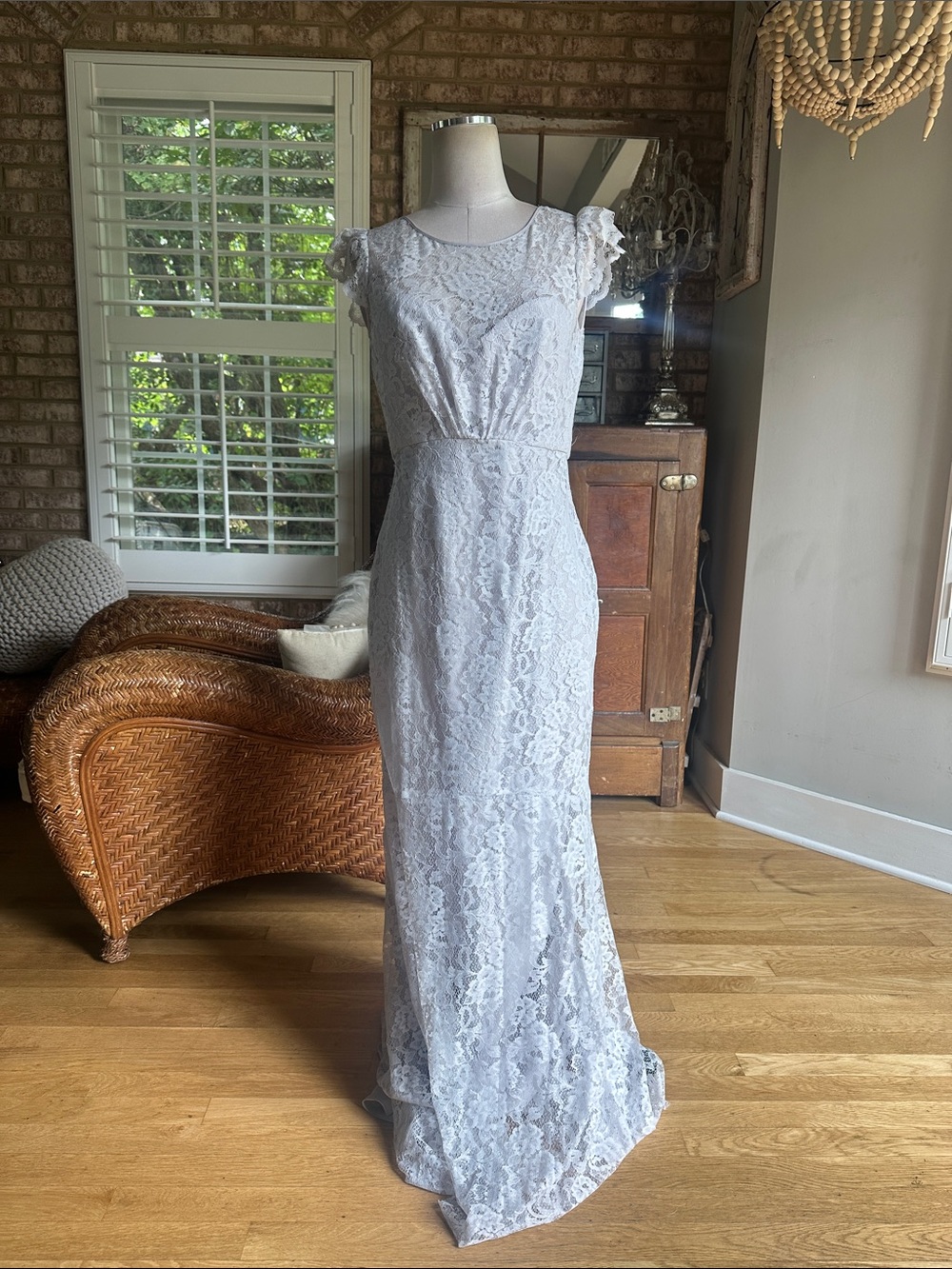 AMSALE DOVE GRAY LACE DRESS BRIDESMAIDS WEDDING 10 NEW